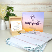 Load image into Gallery viewer, Dream big bundle inspirational quote cards I'm unstoppable and goal planner, weekly planner and habit tracker