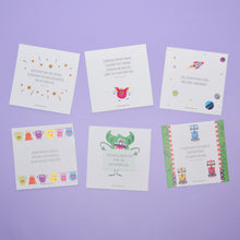 Load image into Gallery viewer, Boys under 8 quote cards laid out on display.