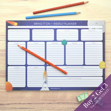 Load image into Gallery viewer,  Bring it on weekly planner for boys under 8