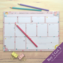 Load image into Gallery viewer,  Bring it on weekly planner for girls under 8