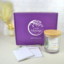 Load image into Gallery viewer, Gratitude jar on display with thank you note pads and pen