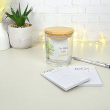 Load image into Gallery viewer, Gratitude jar on display with thank you note pads and pen