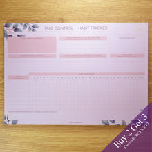 Load image into Gallery viewer, Pink habit tracker on display with buy 2 get 3 offer
