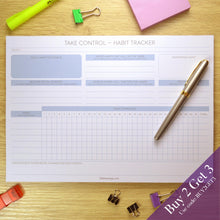 Load image into Gallery viewer, Blue habit tracker on display with buy 2 get 3 offer