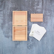 Load image into Gallery viewer, Timber box open with stand and cards displayed